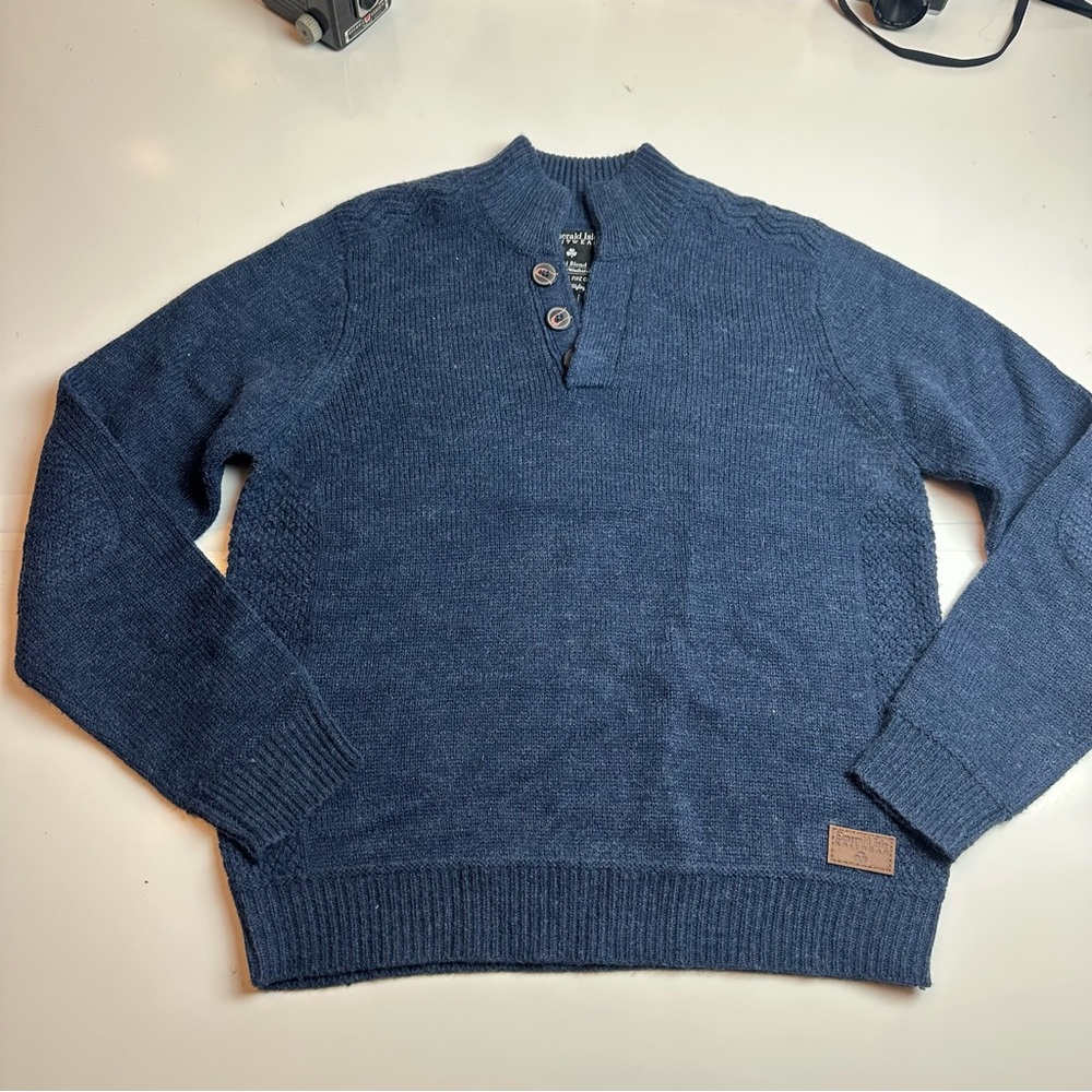 Emerald Isle Knitwear Wool Blend Henley Sweater Men’s M Navy Irish Knit